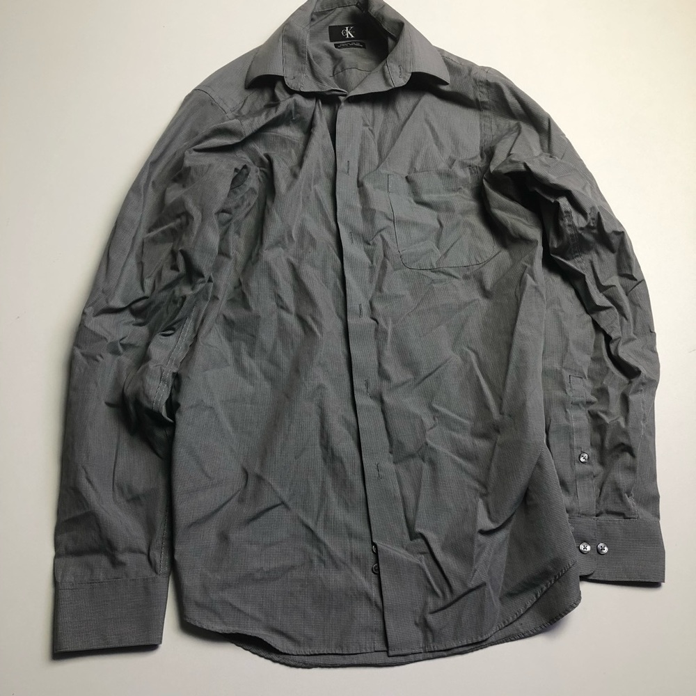 Calvin Klein Gray Dress Shirt Regular Fit Mens Medium